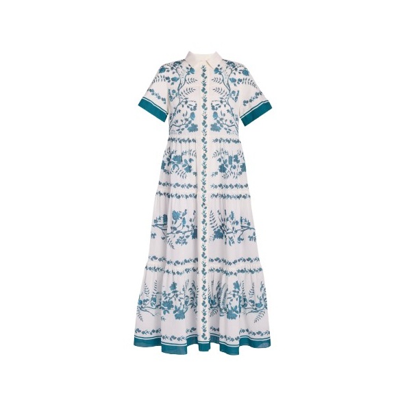 Erdem Botanical Print Cotton Linen Tiered Midi Shirt Dress - Dresses - British Romantic Luxury at Luxury Shoes 