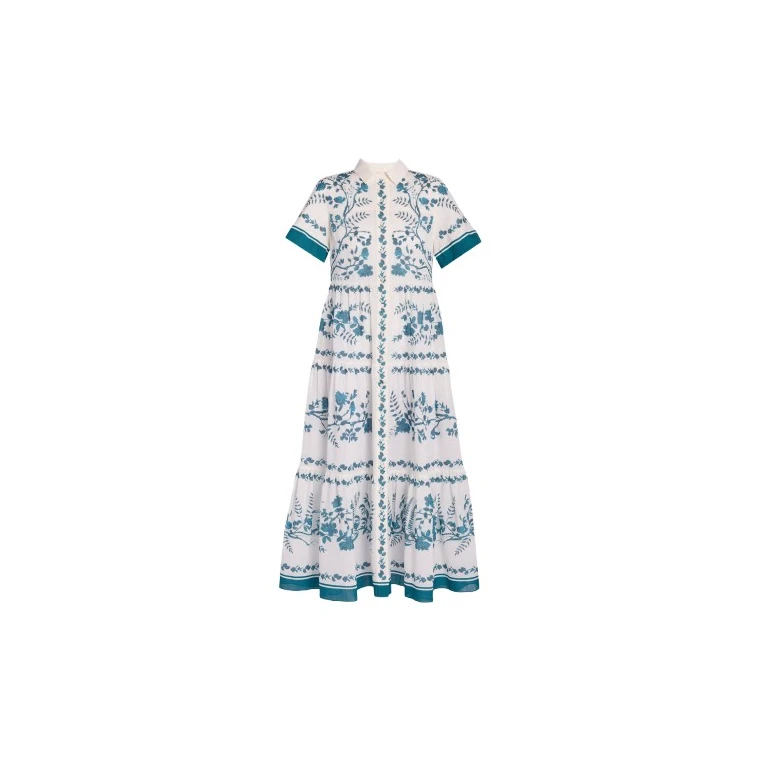 Erdem Botanical Print Cotton Linen Tiered Midi Shirt Dress - Dresses - British Romantic Luxury at Luxury Shoes 
