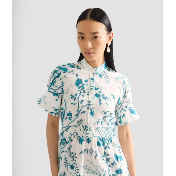 Erdem Botanical Print Cotton Linen Tiered Mini Dress - Dresses - British Romantic Luxury at Luxury Shoes 