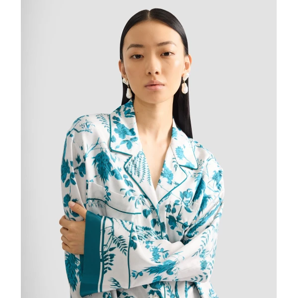 Erdem Botanical Print Silk Twill Pyjama Shirt - Loungewear - British Romantic Luxury at Luxury Shoes 