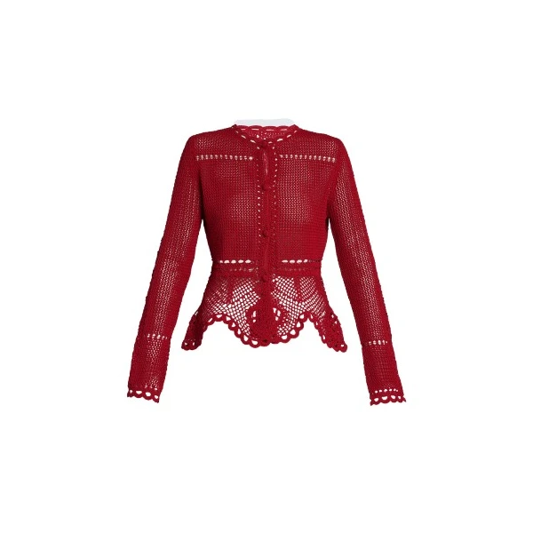 Erdem Cotton Crochet Peplum Cardigan - Knitwear - British Romantic Luxury at Luxury Shoes 
