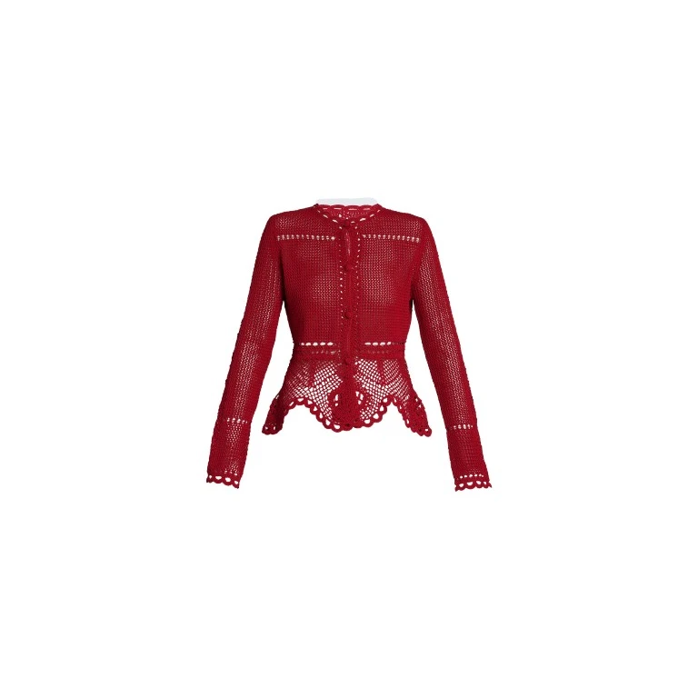 Erdem Cotton Crochet Peplum Cardigan - Knitwear - British Romantic Luxury at Luxury Shoes 