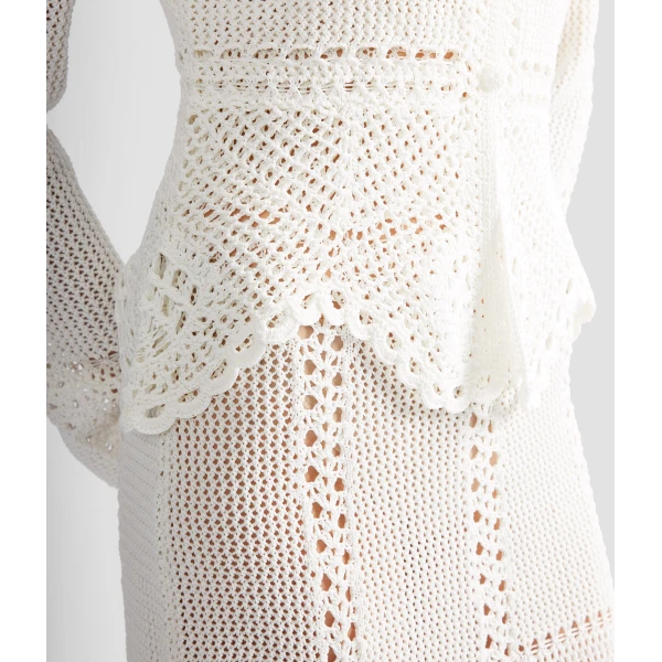Erdem Cotton Crochet Peplum Cardigan - Knitwear - British Romantic Luxury at Luxury Shoes 