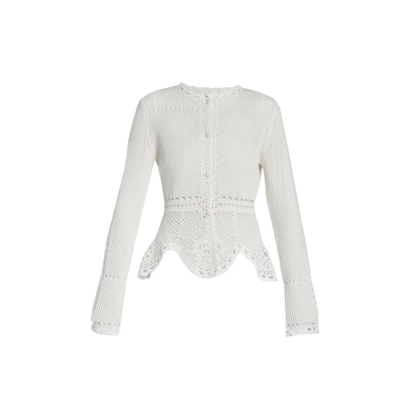 Erdem Cotton Crochet Peplum Cardigan - Knitwear - British Romantic Luxury at Luxury Shoes 