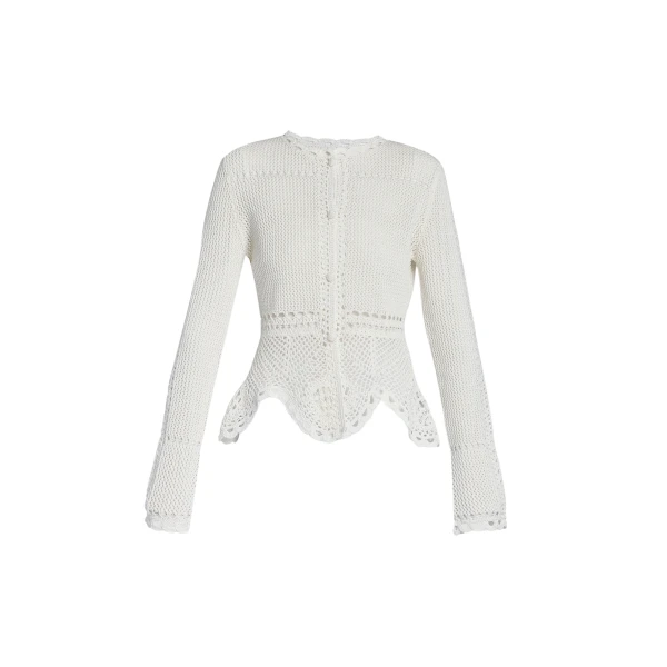 Erdem Cotton Crochet Peplum Cardigan - Knitwear - British Romantic Luxury at Luxury Shoes 