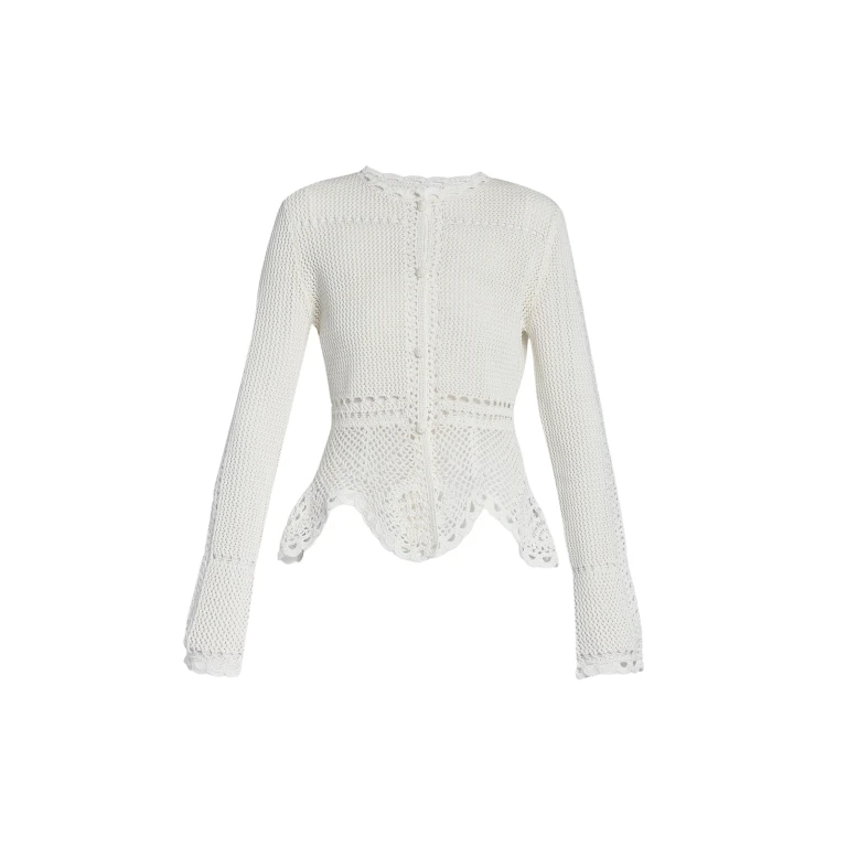 Erdem Cotton Crochet Peplum Cardigan - Knitwear - British Romantic Luxury at Luxury Shoes 