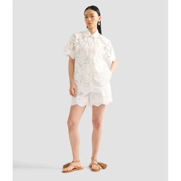 Erdem Cotton Cutwork Short Sleeve Shirt - Tops - British Romantic Luxury at Luxury Shoes 