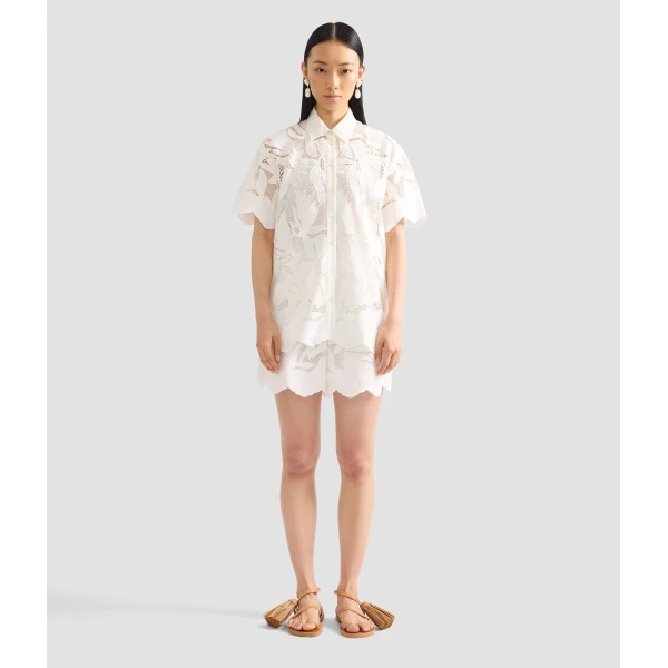 Erdem Cotton Cutwork Short Sleeve Shirt - Tops - British Romantic Luxury at Luxury Shoes 