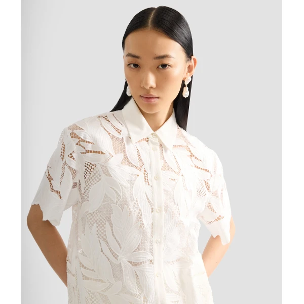 Erdem Cotton Cutwork Short Sleeve Shirt - Tops - British Romantic Luxury at Luxury Shoes 