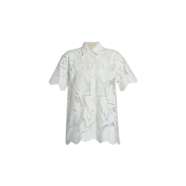Erdem Cotton Cutwork Short Sleeve Shirt - Tops - British Romantic Luxury at Luxury Shoes 