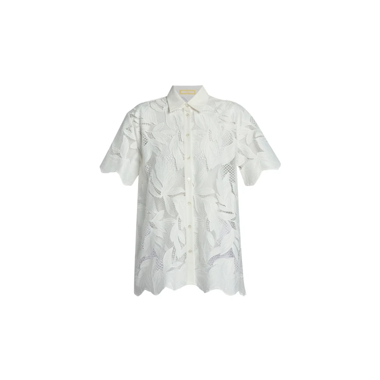 Erdem Cotton Cutwork Short Sleeve Shirt - Tops - British Romantic Luxury at Luxury Shoes 