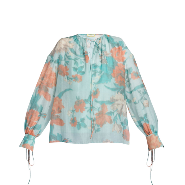 Erdem Cotton Silk Voile Long Sleeve Blouse
