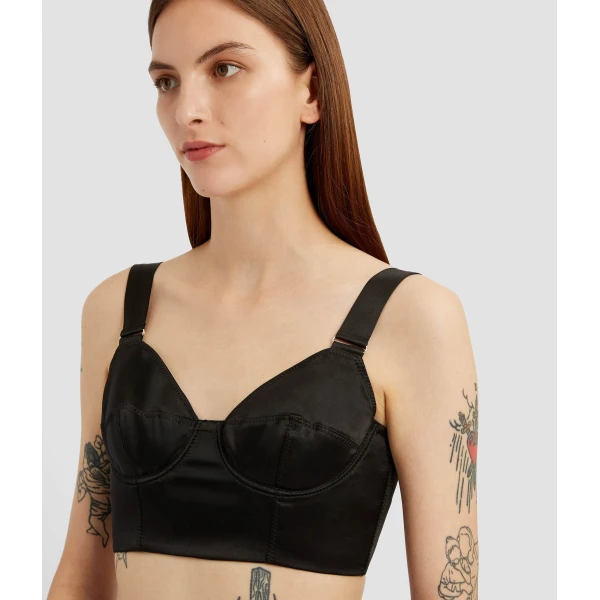 Erdem Crepe Black Satin Bralet - Tops - British Romantic Luxury at Luxury Shoes 