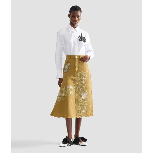 Erdem Denim Embroidered Midi Skirt, view 2