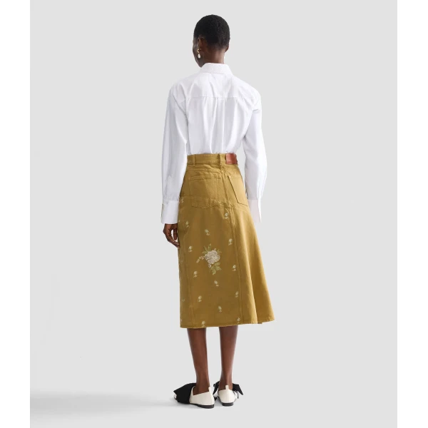 Erdem Denim Embroidered Midi Skirt, view 3