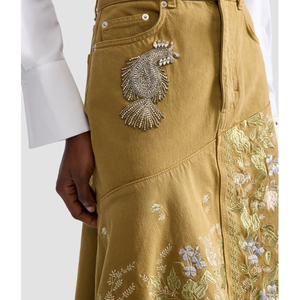 Erdem Denim Embroidered Midi Skirt, view 4