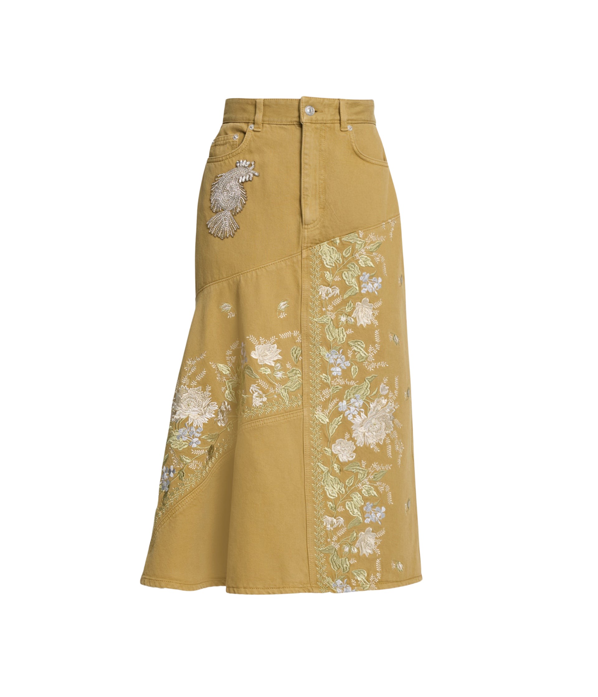 Erdem Denim Embroidered Midi Skirt - Skirts - British Romantic Luxury at Luxury Shoes 