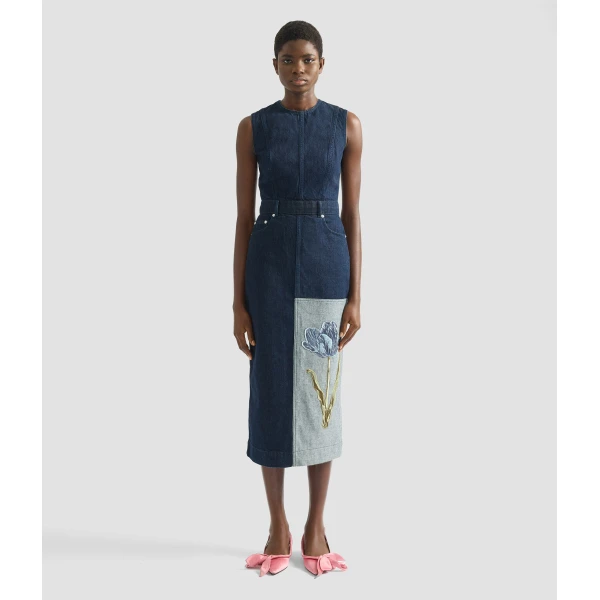 Erdem Denim Sleeveless Midi Dress - Dresses - British Romantic Luxury at Luxury Shoes 