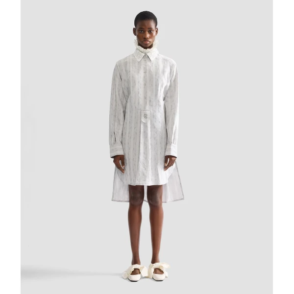 Erdem Ditsy Cotton Stripe Long Sleeve Mini Shirt Dress - Dresses - British Romantic Luxury at Luxury Shoes 
