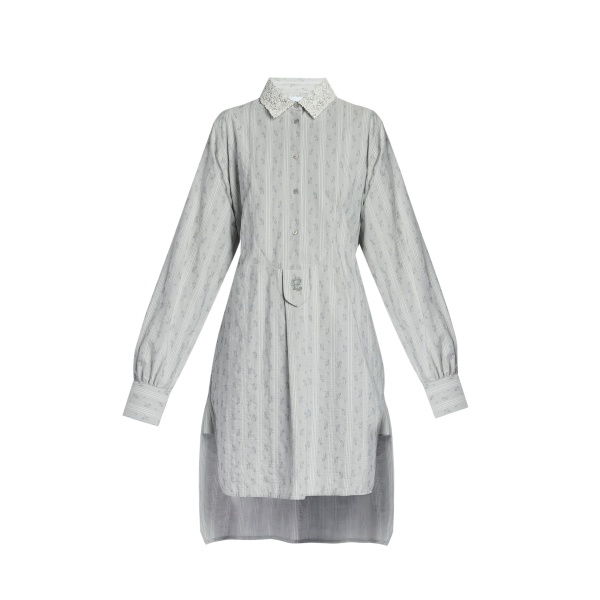 Erdem Ditsy Cotton Stripe Long Sleeve Mini Shirt Dress - Dresses - British Romantic Luxury at Luxury Shoes 