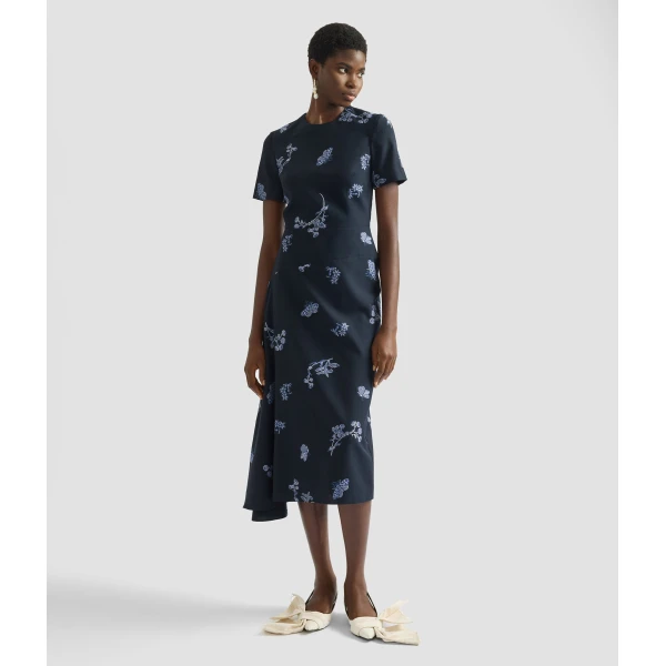 Erdem Draped Jacquard Midi Dress - Dresses - British Romantic Luxury at Luxury Shoes 