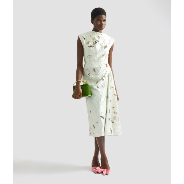 Erdem Draped Printed Textured Satin Midi Dress - Dresses - British Romantic Luxury at Luxury Shoes 