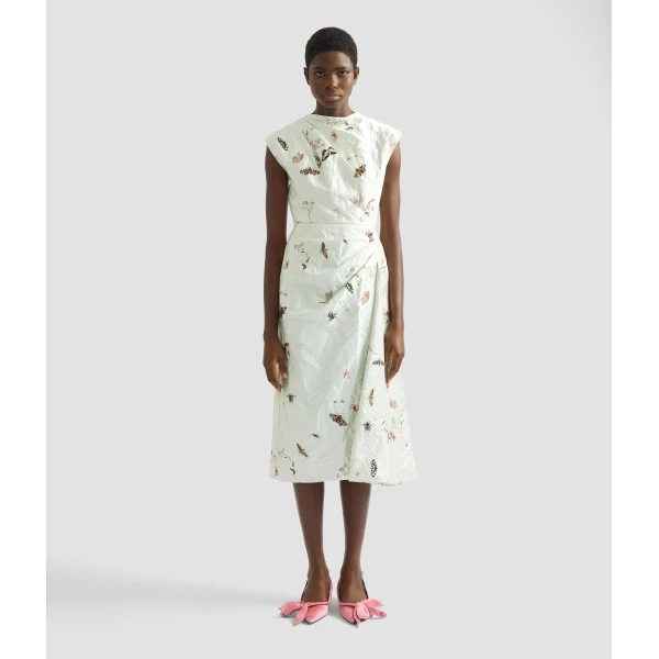 Erdem Draped Printed Textured Satin Midi Dress - Dresses - British Romantic Luxury at Luxury Shoes 