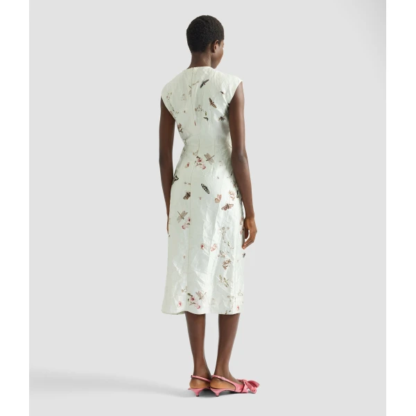 Erdem Draped Printed Textured Satin Midi Dress - Dresses - British Romantic Luxury at Luxury Shoes 