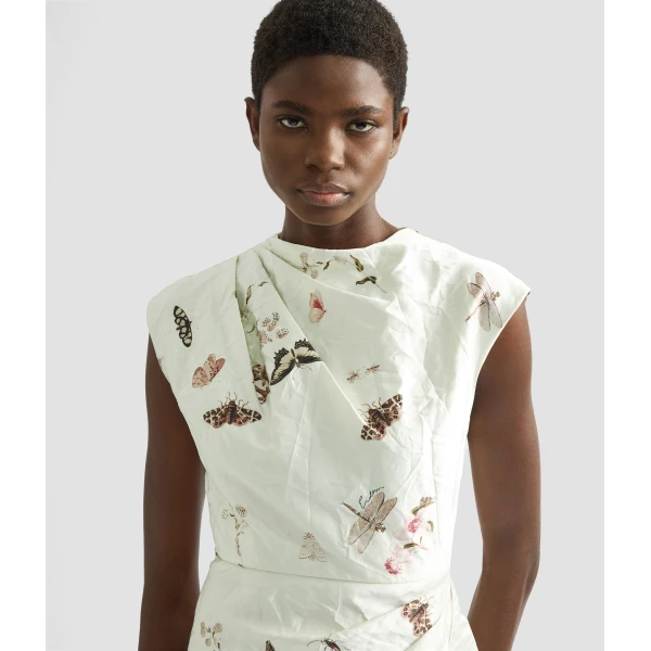 Erdem Draped Printed Textured Satin Midi Dress - Dresses - British Romantic Luxury at Luxury Shoes 