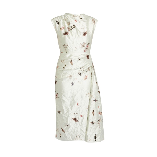 Erdem Draped Printed Textured Satin Midi Dress - Dresses - British Romantic Luxury at Luxury Shoes 