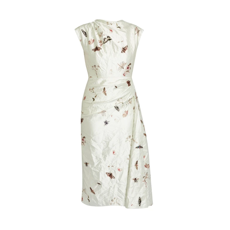 Erdem Draped Printed Textured Satin Midi Dress - Dresses - British Romantic Luxury at Luxury Shoes 