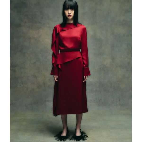 Erdem Satin Cady Draped Midi Skirt - Skirts - British Romantic Luxury at Luxury Shoes 