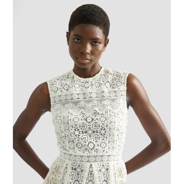Erdem Embellished Cotton Guipure Sleeveless Midi Dress - Dresses - British Romantic Luxury at Luxury Shoes 