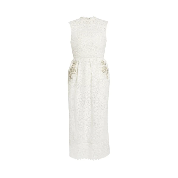 Erdem Embellished Cotton Guipure Sleeveless Midi Dress - Dresses - British Romantic Luxury at Luxury Shoes 