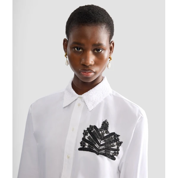 Erdem Embellished Cotton Poplin Long Sleeve Shirt - Tops - British Romantic Luxury at Luxury Shoes 
