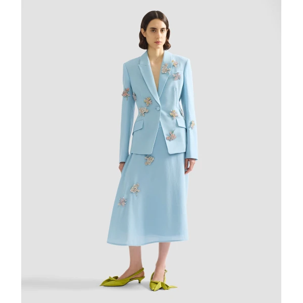 Erdem Embellished Crepe Draped Midi Skirt - Skirts - British Romantic Luxury at Luxury Shoes 