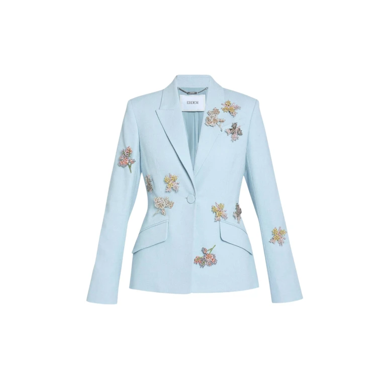 Erdem Embellished Crepe Fitted Blazer - Jackets - British Romantic Luxury at Luxury Shoes 