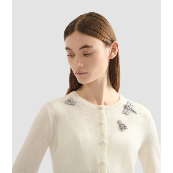 Erdem Embellished Crew Neck Cardigan - Knitwear - British Romantic Luxury at Luxury Shoes 