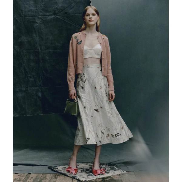 Erdem Printed Textured Satin A Line Midi Skirt - Skirts - British Romantic Luxury at Luxury Shoes 