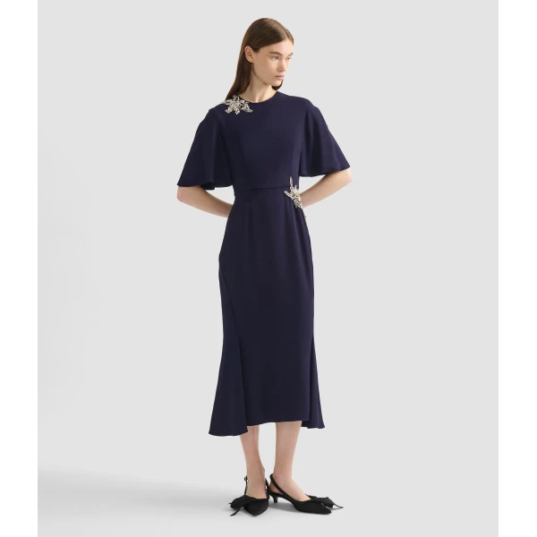 Erdem Embellished Sable Short Sleeve Midi Dress - Dresses - British Romantic Luxury at Luxury Shoes 
