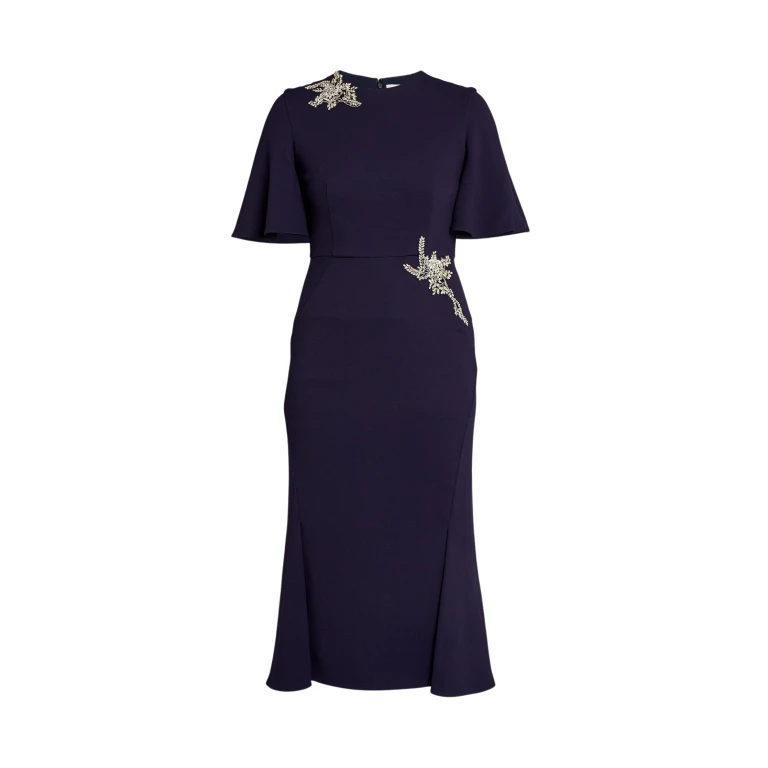 Erdem Embellished Sable Short Sleeve Midi Dress - Dresses - British Romantic Luxury at Luxury Shoes 