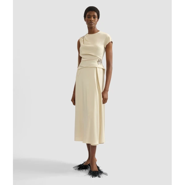 Erdem Embellished Satin Cady Draped Midi Dress - Dresses - British Romantic Luxury at Luxury Shoes 