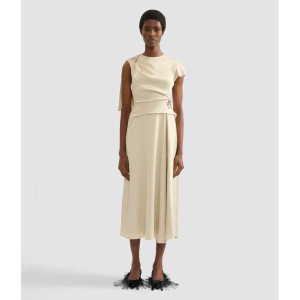 Erdem Embellished Satin Cady Draped Midi Dress - Dresses - British Romantic Luxury at Luxury Shoes 