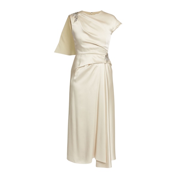 Erdem Embellished Satin Cady Draped Midi Dress - Dresses - British Romantic Luxury at Luxury Shoes 