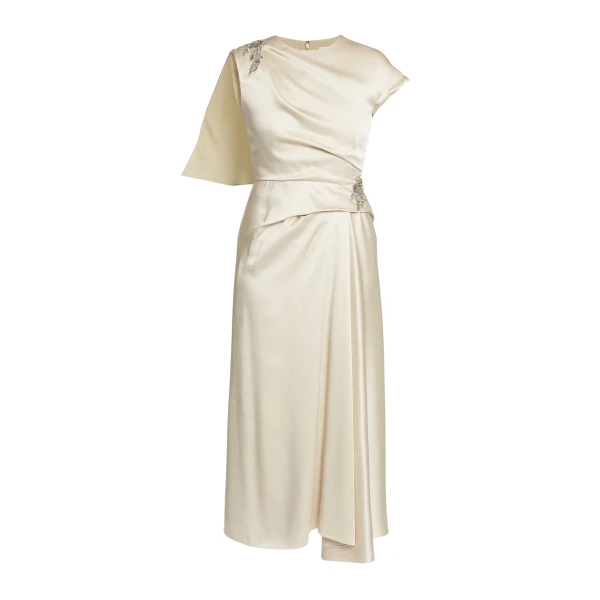 Erdem Embellished Satin Cady Draped Midi Dress - Dresses - British Romantic Luxury at Luxury Shoes 