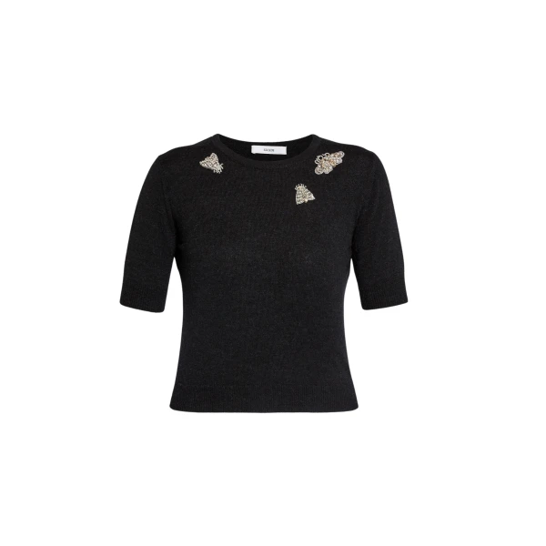 Erdem Embellished Short Sleeve Knit Top - Knitwear - British Romantic Luxury at Luxury Shoes 