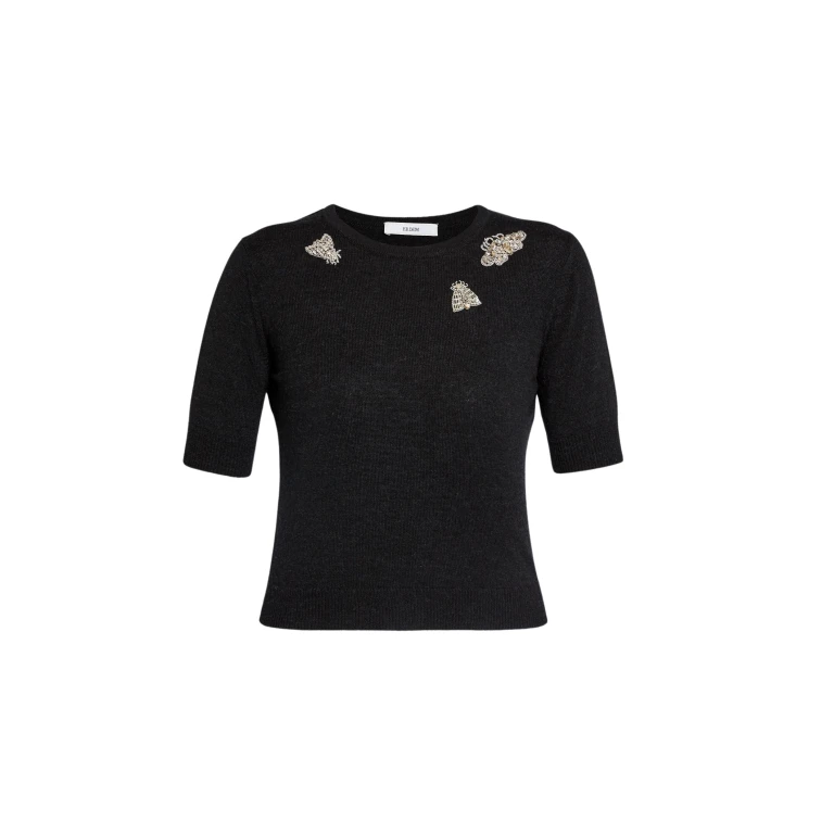 Erdem Embellished Short Sleeve Knit Top - Knitwear - British Romantic Luxury at Luxury Shoes 