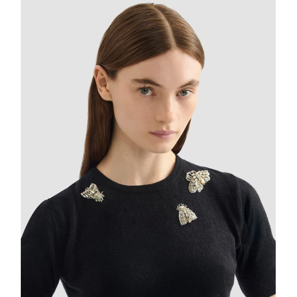 Erdem Embellished Short Sleeve Knit Top - Knitwear - British Romantic Luxury at Luxury Shoes 