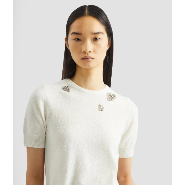 Erdem Embellished Short Sleeve Knit Top - Knitwear - British Romantic Luxury at Luxury Shoes 