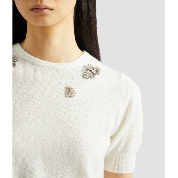 Erdem Embellished Short Sleeve Knit Top - Knitwear - British Romantic Luxury at Luxury Shoes 